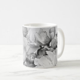 Zwarte witte pioen elegante floral waterverf art koffiemok