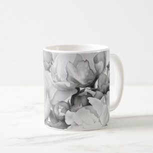 Zwarte witte pioen elegante floral waterverf art koffiemok