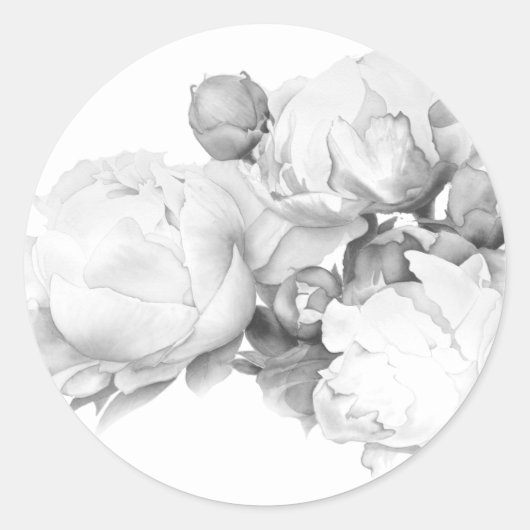 Zwarte witte pioen elegante floral waterverf art ronde sticker (Voorkant)