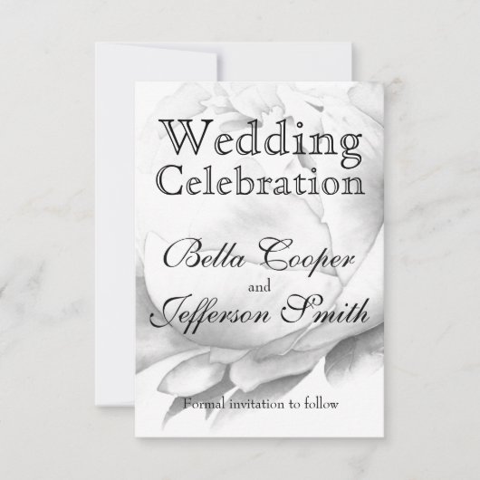 Zwarte witte pioen elegante floral waterverf art save the date (Voorkant)