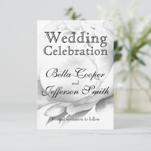 Zwarte witte pioen elegante floral waterverf art save the date (Staand voorkant)