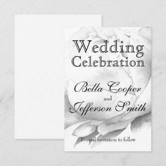 Zwarte witte pioen elegante floral waterverf art save the date (Voorkant / Achterkant)