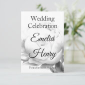 Zwarte witte pioen elegante floral waterverf art save the date (Staand voorkant)