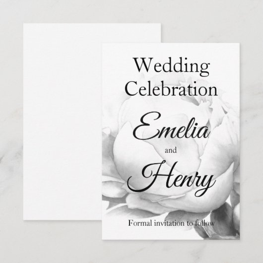 Zwarte witte pioen elegante floral waterverf art save the date (Voorkant / Achterkant)