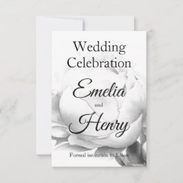 Zwarte witte pioen elegante floral waterverf art save the date