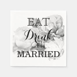 Zwarte witte pioen elegante floral waterverf art servet