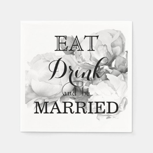 Zwarte witte pioen elegante floral waterverf art servet (Voorkant)