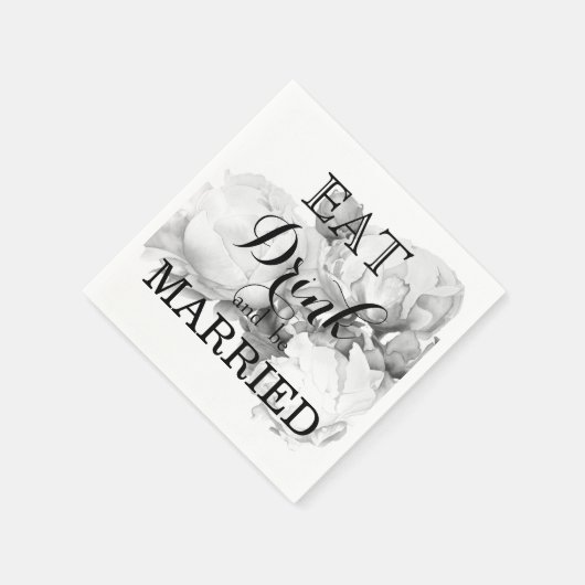 Zwarte witte pioen elegante floral waterverf art servet (Hoek)