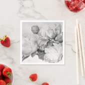 Zwarte witte pioen elegante floral waterverf art servet (Insitu)