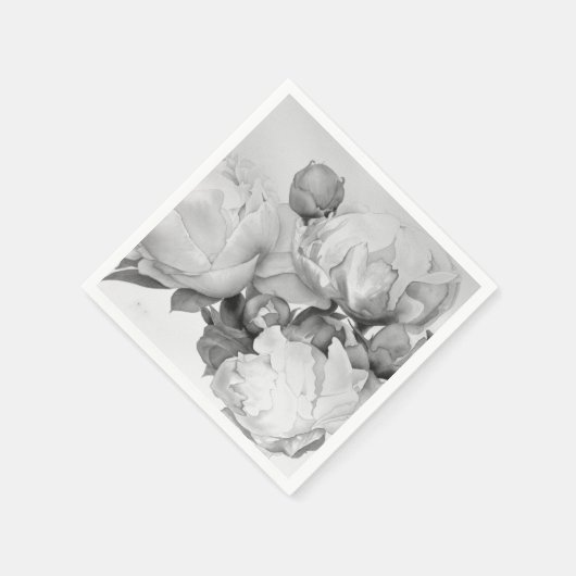 Zwarte witte pioen elegante floral waterverf art servet (Hoek)