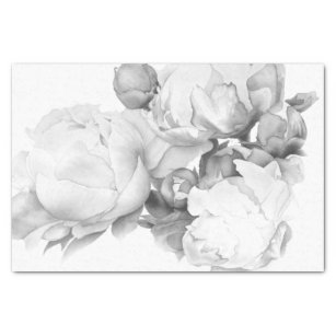 Zwarte witte pioen elegante floral waterverf art tissuepapier