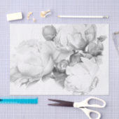 Zwarte witte pioen elegante floral waterverf art tissuepapier (Craft)