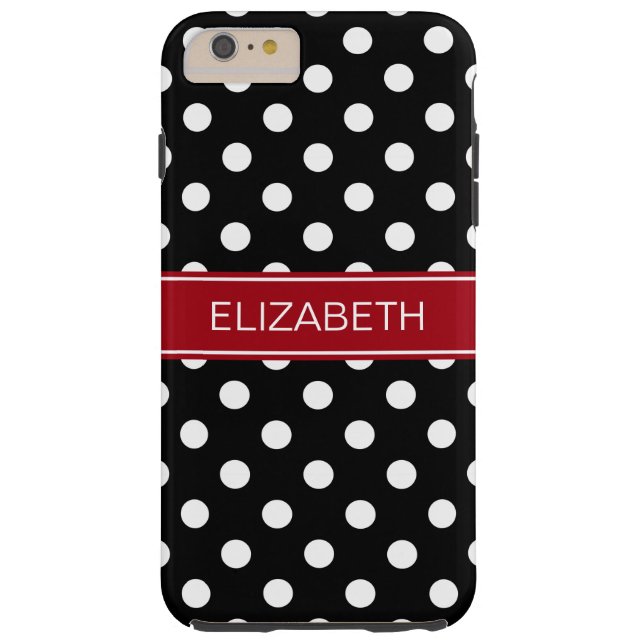 Zwarte witte poka Dots #2 Cranberry Name Monogram Case-Mate iPhone Case (Achterkant)
