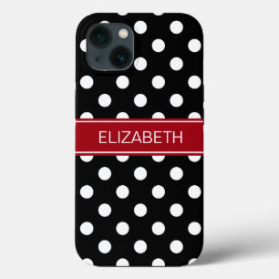 Zwarte witte poka Dots #2 Cranberry Name Monogram iPhone 13 Hoesje