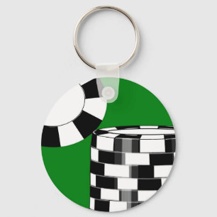 Zwarte witte pokerchips op groen sleutelhanger
