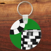 Zwarte witte pokerchips op groen sleutelhanger (Voorkant)
