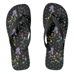 Zwarte Witte Polka Dot Wilde Bloem Teenslippers