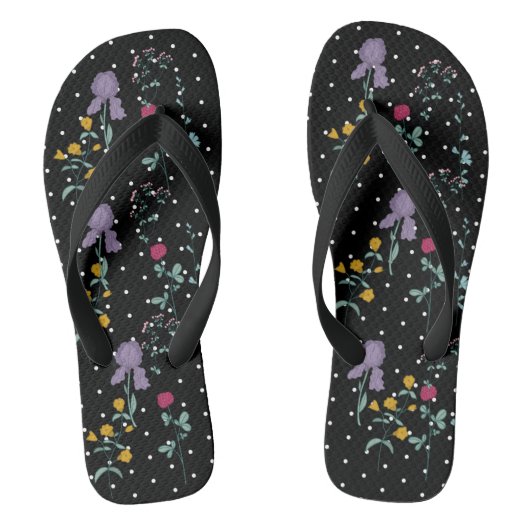 Zwarte Witte Polka Dot Wilde Bloem Teenslippers (Voetbed)