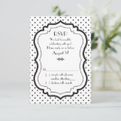 Zwarte witte Polka Dots 1950s bruiloft RSVP Kaart (Staand voorkant)