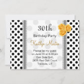 Zwarte witte polka stip roos Birthday Party Kaart (Voorkant)