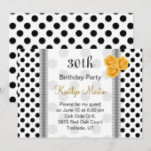 Zwarte witte polka stip roos Birthday Party Kaart (Voorkant / Achterkant)