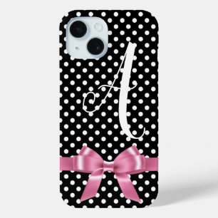 Zwarte witte polka stippen boog personaliseren alf iPhone 15 case