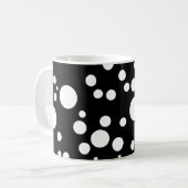 zwarte witte polka-stippen koffiemok (Voorkant links)