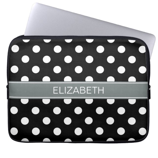 Zwarte witte pooldots #2 Koolkolennaam Monogram Laptop Sleeve (Voorkant)