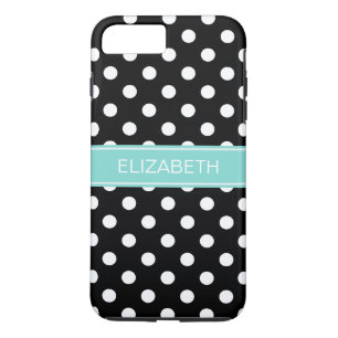 Zwarte witte pooldots #2 Turquoise naam monogram iPhone 8/7 Plus Hoesje