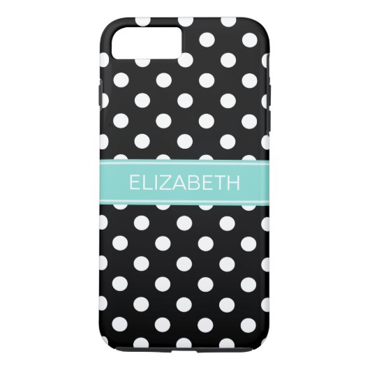Zwarte witte pooldots #2 Turquoise naam monogram Case-Mate iPhone Case (Achterkant)