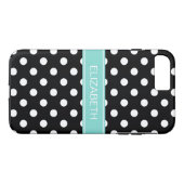 Zwarte witte pooldots #2 Turquoise naam monogram Case-Mate iPhone Case (Achterkant (Horizontaal))