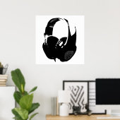 Zwarte witte Pop Art Headphone Poster (Thuiskantoor)