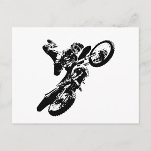 Zwarte witte Pop Art Motocross Motorcyle Sport Briefkaart