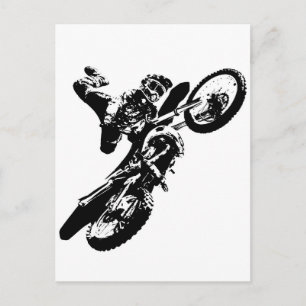 Zwarte witte Pop Art Motocross Motorcyle Sport Briefkaart