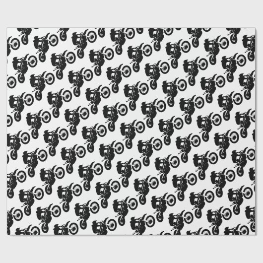 Zwarte witte Pop Art Motocross Motorcyle Sport Cadeaupapier (Vlak)