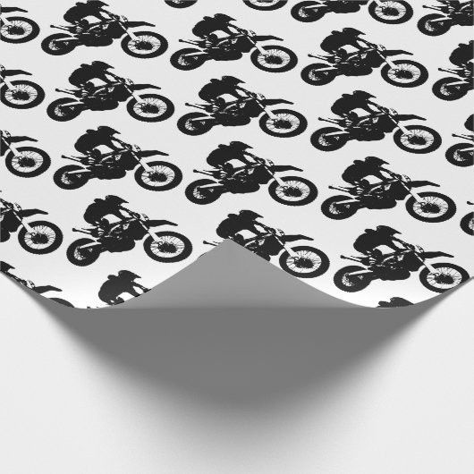 Zwarte witte Pop Art Motocross Motorcyle Sport Cadeaupapier (Hoek)