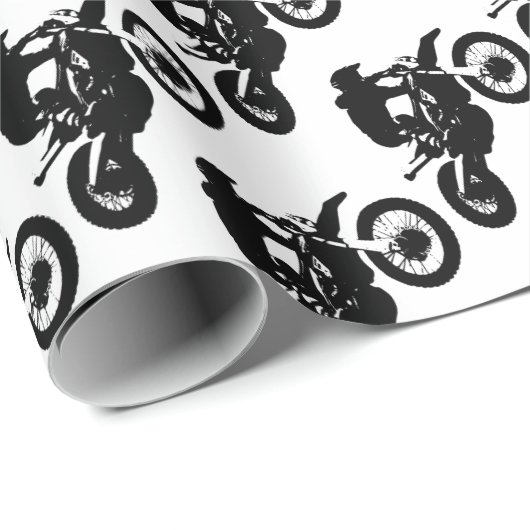 Zwarte witte Pop Art Motocross Motorcyle Sport Cadeaupapier (Rol Hoek)