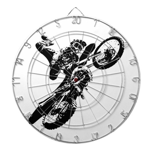 Zwarte witte Pop Art Motocross Motorcyle Sport Dartbord (Voorkant)