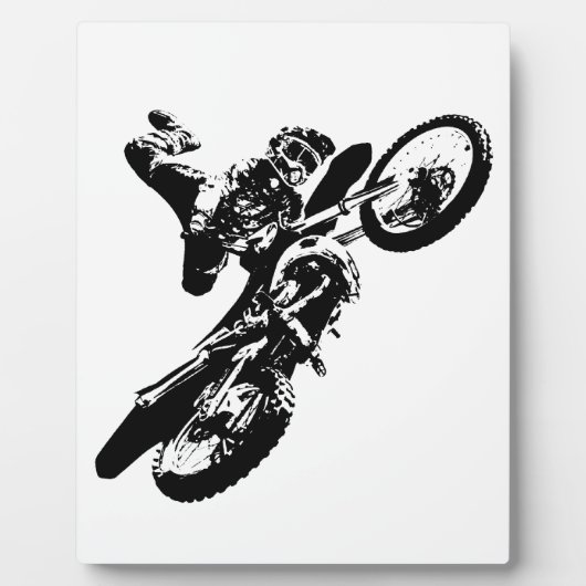 Zwarte witte Pop Art Motocross Motorcyle Sport Fotoplaat (Voorkant)