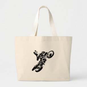 Zwarte witte Pop Art Motocross Motorcyle Sport Grote Tote Bag