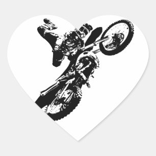 Zwarte witte Pop Art Motocross Motorcyle Sport Hart Sticker