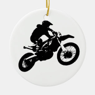 Zwarte witte Pop Art Motocross Motorcyle Sport Keramisch Ornament