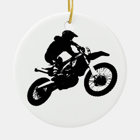 Zwarte witte Pop Art Motocross Motorcyle Sport Keramisch Ornament (Voorkant)