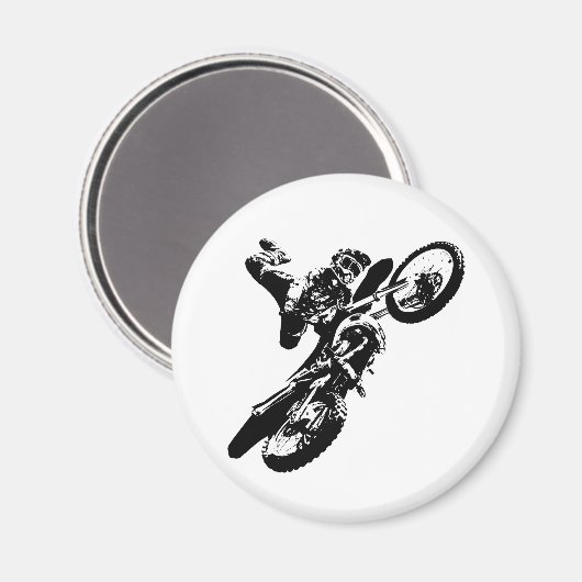Zwarte witte Pop Art Motocross Motorcyle Sport Magneet (Voorkant / Achterkant)