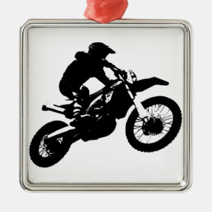 Zwarte witte Pop Art Motocross Motorcyle Sport Metalen Ornament