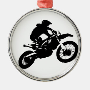 Zwarte witte Pop Art Motocross Motorcyle Sport Metalen Ornament