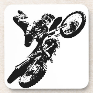 Zwarte witte Pop Art Motocross Motorcyle Sport Onderzetter