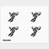 Zwarte witte Pop Art Motocross Motorcyle Sport Ovale Sticker (Vel)
