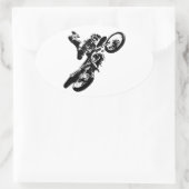 Zwarte witte Pop Art Motocross Motorcyle Sport Ovale Sticker (Tas)