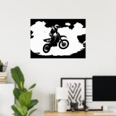 Zwarte witte Pop Art Motocross Motorcyle Sport Poster (Thuiskantoor)